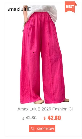 Amax LuluE Summer Fashion Leisure Soild Trousers Ladies Japanese Design Loose Vintage Pants Womens 2026 Classic Elegant Clothes