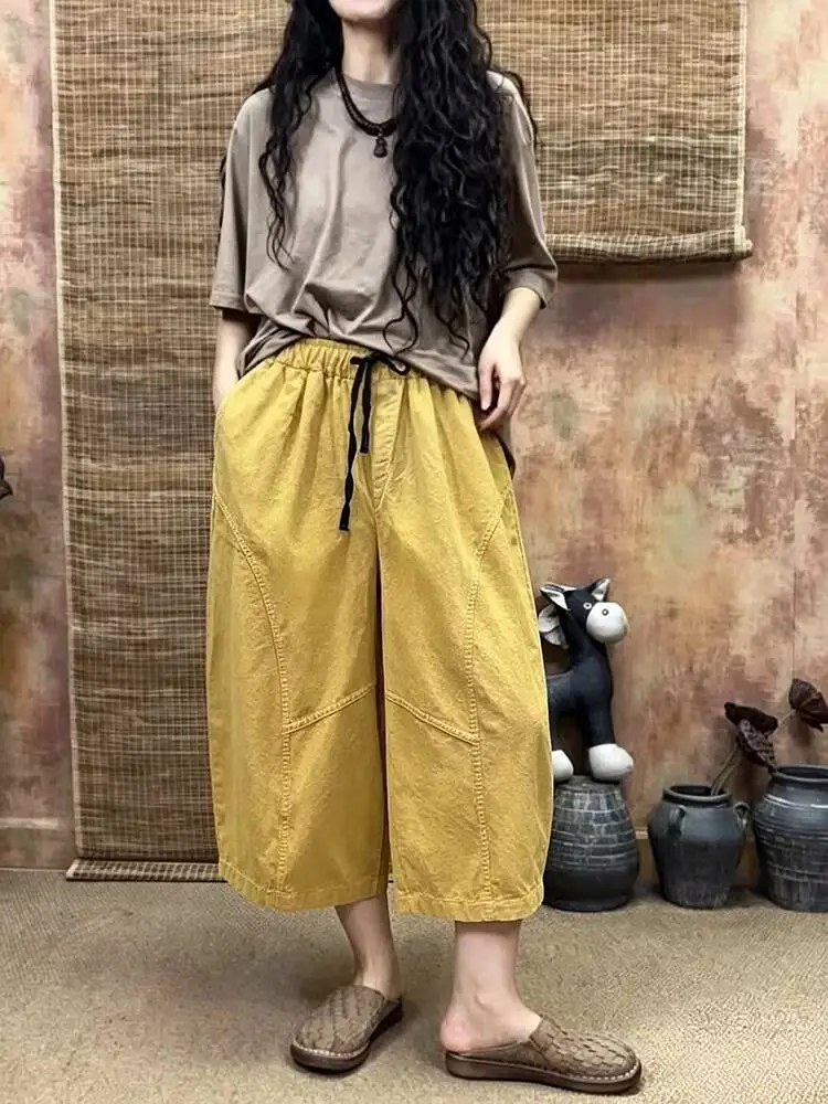 Amax LuluE Summer Fashion Leisure Soild Trousers Ladies Japanese Design Loose Vintage Pants Womens 2026 Classic Elegant Clothes