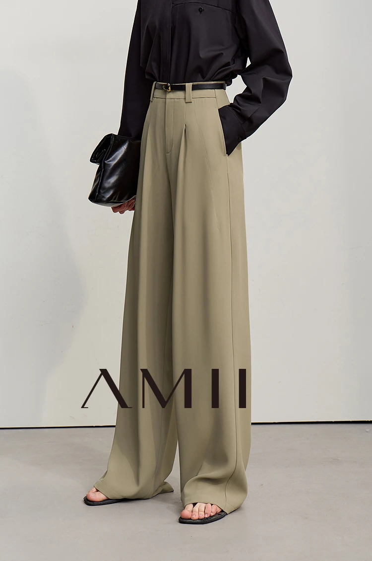 Amii Wide Pants 2026 Autumn New Commuter Absorption Breathable Women's Pants Solid Color Simple Casual Woman Trousers12611011