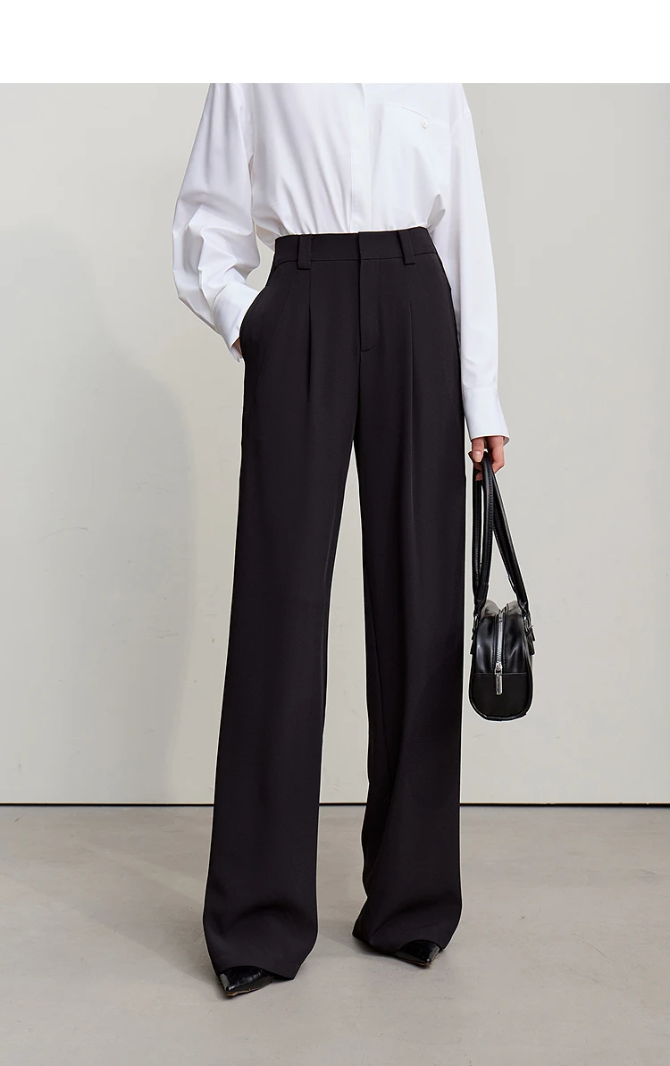 Amii Wide Pants 2026 Autumn New Commuter Absorption Breathable Women's Pants Solid Color Simple Casual Woman Trousers12611011