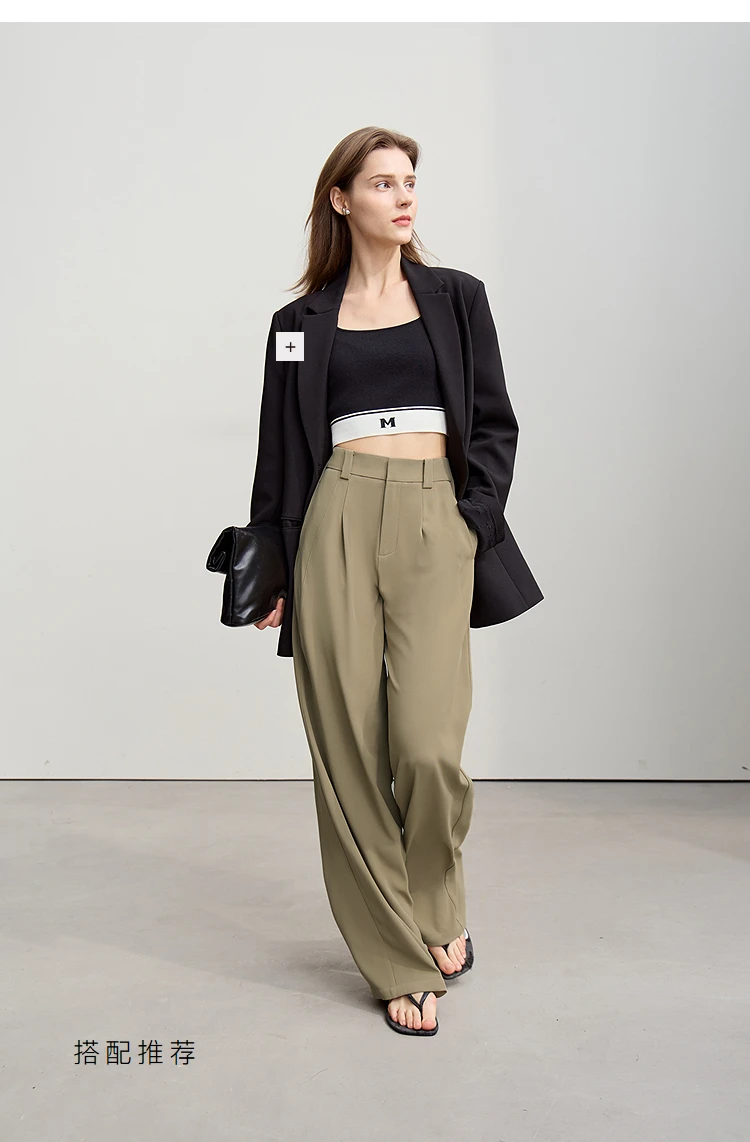 Amii Wide Pants 2026 Autumn New Commuter Absorption Breathable Women's Pants Solid Color Simple Casual Woman Trousers12611011