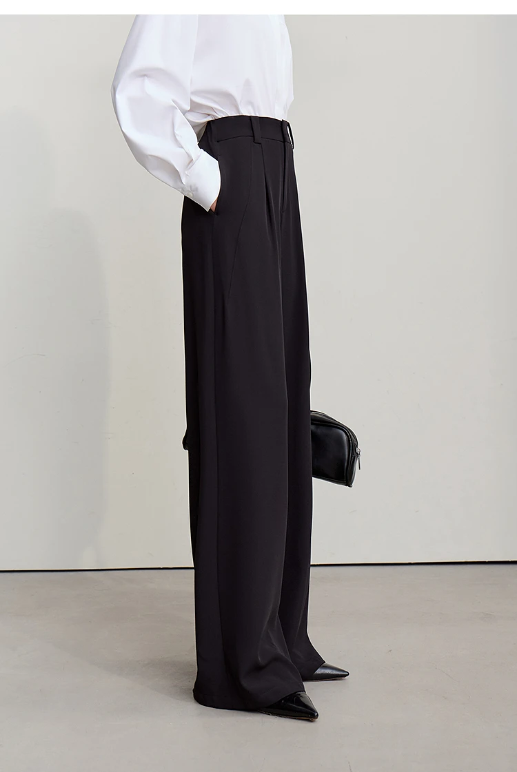 Amii Wide Pants 2026 Autumn New Commuter Absorption Breathable Women's Pants Solid Color Simple Casual Woman Trousers12611011