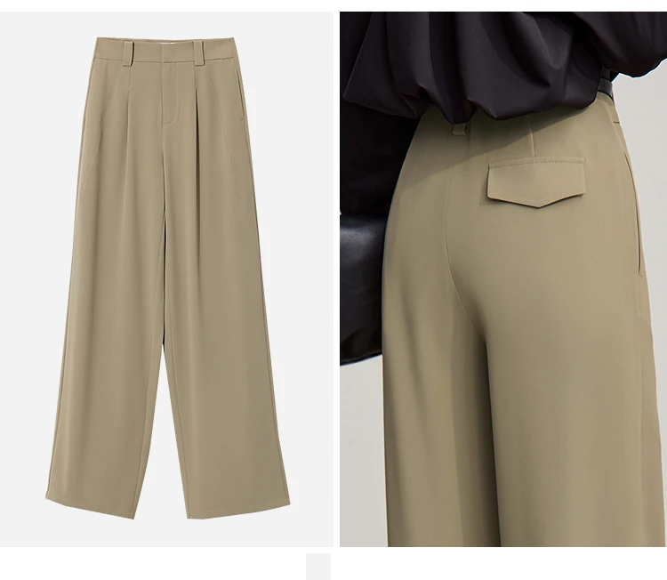 Amii Wide Pants 2026 Autumn New Commuter Absorption Breathable Women's Pants Solid Color Simple Casual Woman Trousers12611011