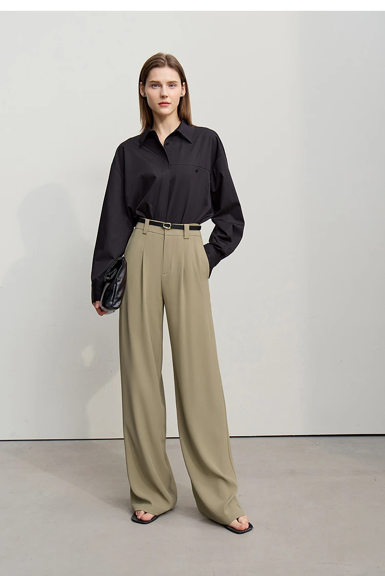 Amii Wide Pants 2026 Autumn New Commuter Absorption Breathable Women's Pants Solid Color Simple Casual Woman Trousers12611011