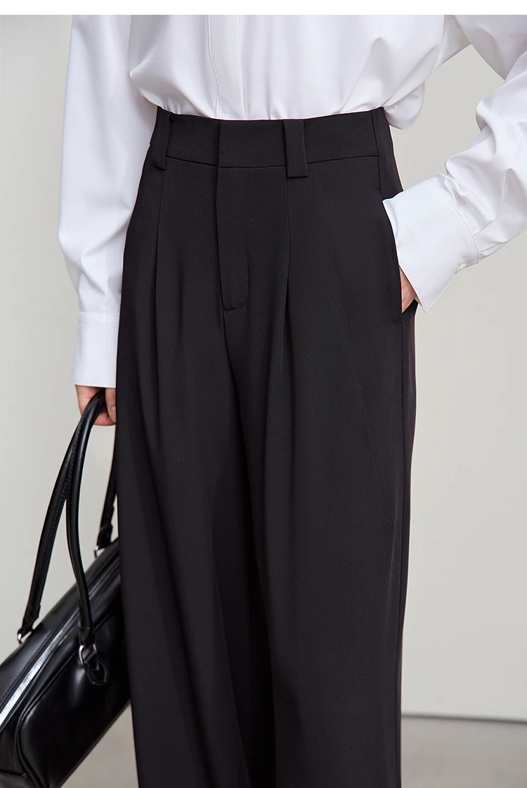Amii Wide Pants 2026 Autumn New Commuter Absorption Breathable Women's Pants Solid Color Simple Casual Woman Trousers12611011