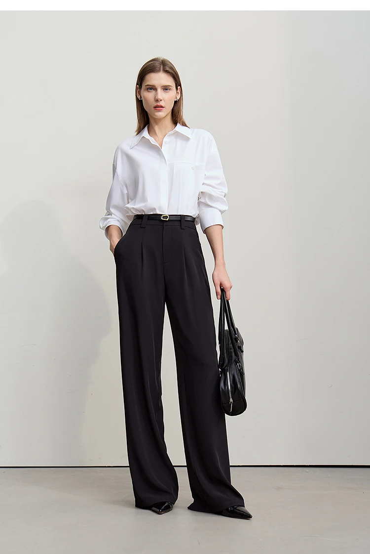 Amii Wide Pants 2026 Autumn New Commuter Absorption Breathable Women's Pants Solid Color Simple Casual Woman Trousers12611011