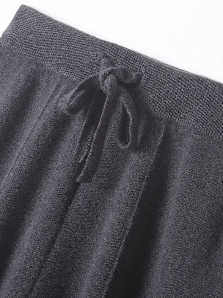 Autumn Winter Women 100% Merino Wool Knitted Wide Leg Pants Basic Soft Warm Cashmere Knit Trousers Casual Simple Style Korean
