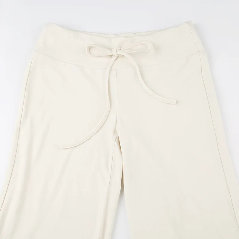 Lace Up Low Rise Sport Pants Straight Women's Casual Drawstring New Pantalones Slim Fashion Wide Leg Fashion Hosen Trousers