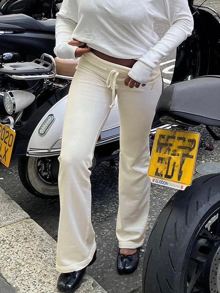 Lace Up Low Rise Sport Pants Straight Women's Casual Drawstring New Pantalones Slim Fashion Wide Leg Fashion Hosen Trousers