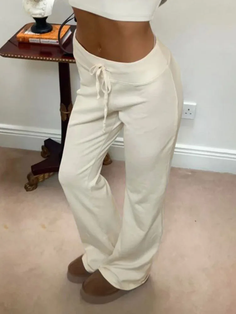 Lace Up Low Rise Sport Pants Straight Women's Casual Drawstring New Pantalones Slim Fashion Wide Leg Fashion Hosen Trousers