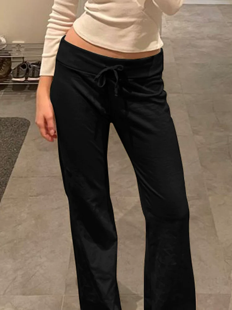 Lace Up Low Rise Sport Pants Straight Women's Casual Drawstring New Pantalones Slim Fashion Wide Leg Fashion Hosen Trousers