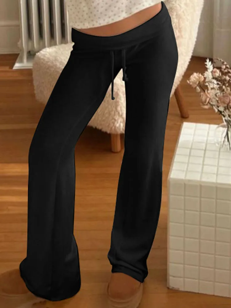 Lace Up Low Rise Sport Pants Straight Women's Casual Drawstring New Pantalones Slim Fashion Wide Leg Fashion Hosen Trousers