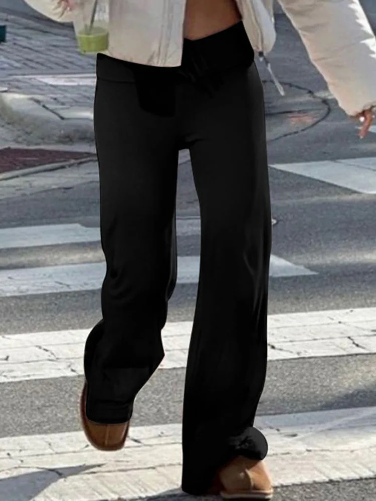 Lace Up Low Rise Sport Pants Straight Women's Casual Drawstring New Pantalones Slim Fashion Wide Leg Fashion Hosen Trousers