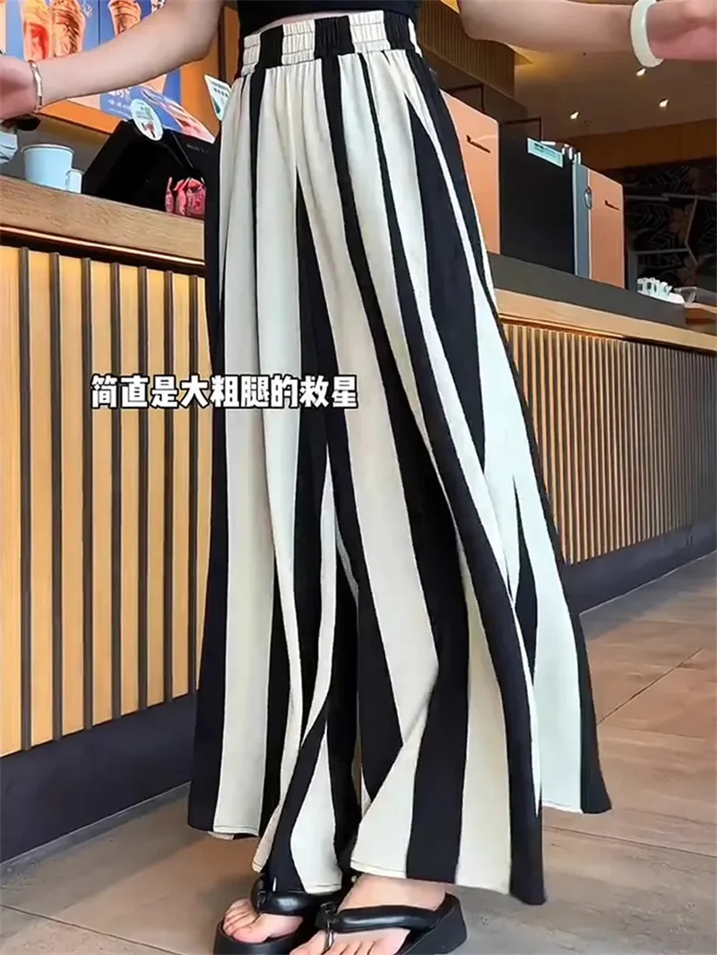 Women Pants 2025 New Striped Wide leg Pants For Female Casual Versatile Fashion Large Size Trousers Female Casual Pants