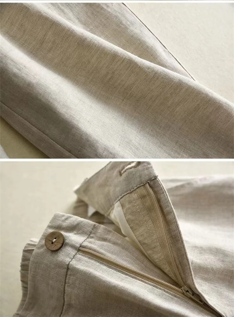 Women's Cotton Linen Straight Trousers Elastic High Waist Wild Wide Leg Pants Female Spring Summer Solid Color Loose Linen Pants
