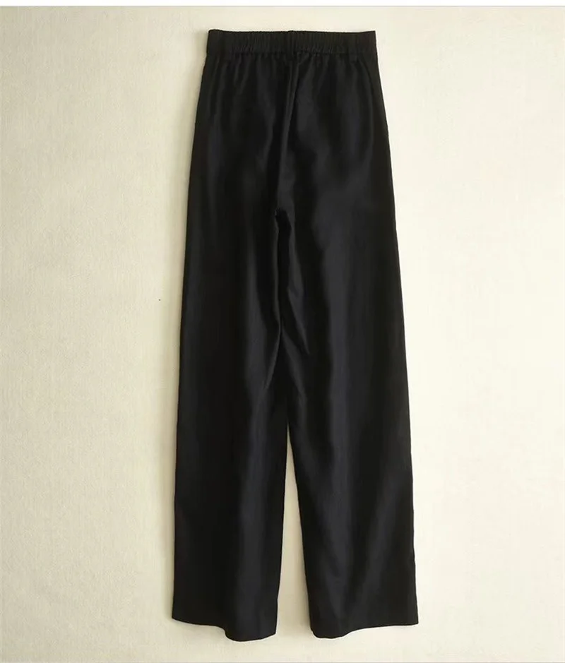 Women's Cotton Linen Straight Trousers Elastic High Waist Wild Wide Leg Pants Female Spring Summer Solid Color Loose Linen Pants