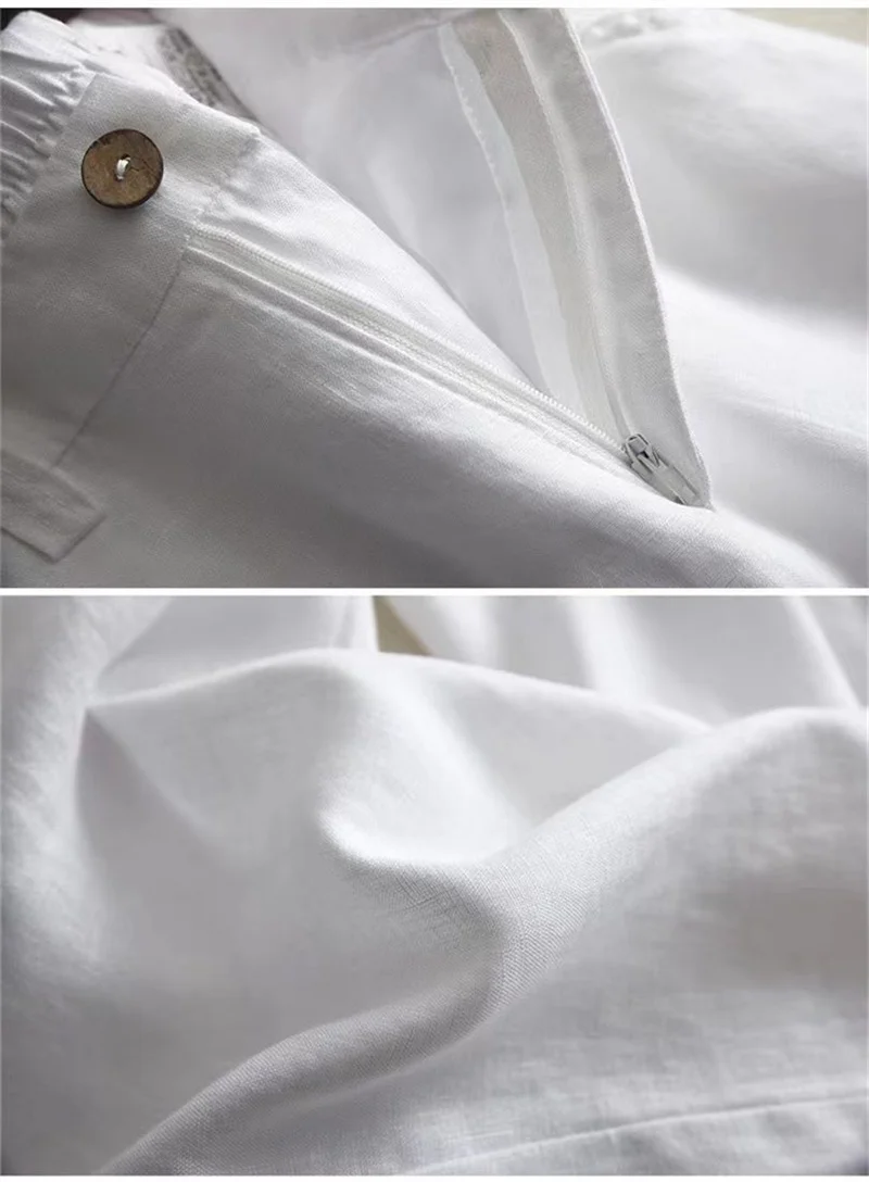 Women's Cotton Linen Straight Trousers Elastic High Waist Wild Wide Leg Pants Female Spring Summer Solid Color Loose Linen Pants