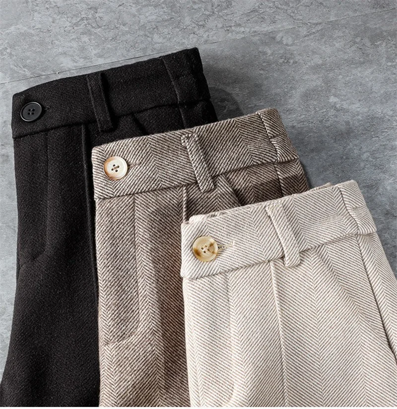 Autumn Women's Woolen Pants 2026 New High Waist Elastic Velvet Thicke Casual Harem Pants Winter Outer Wear Warm Women Trousers