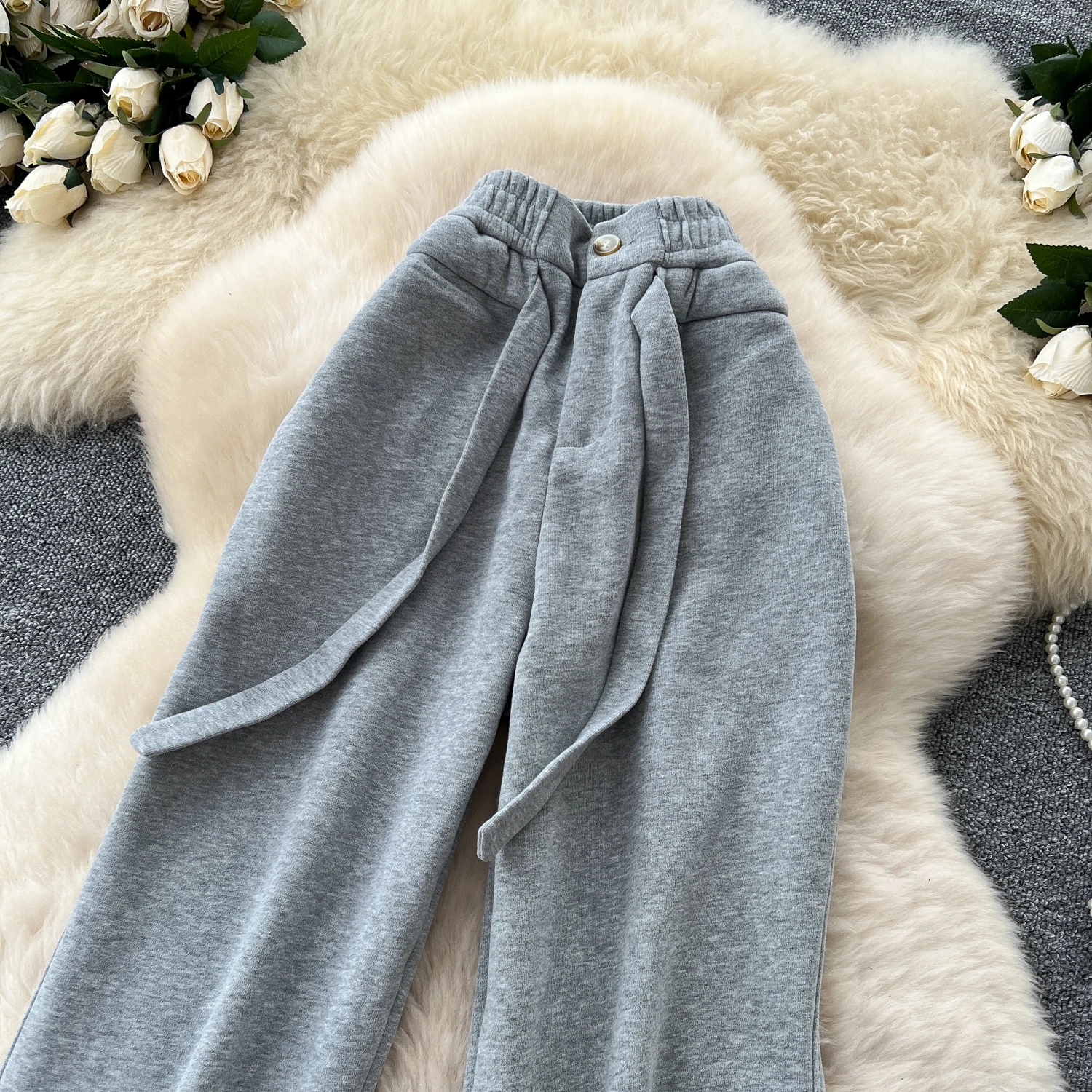 SINGREINY Simple Casual Long Pants Female High Waist Drawstring Pockets Chic Straight Pants Trendy Sports Wide Legs Trousers