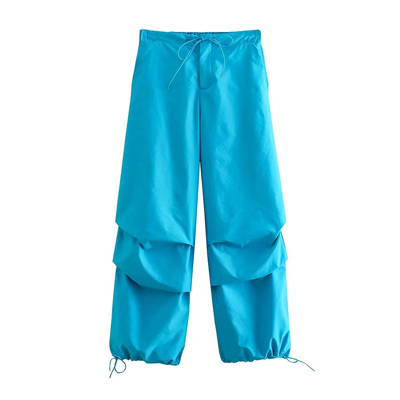 Women Fashion Parachute Cargo Pants Vintage Jogging Trousers High Elastic Waist Female Chic Lady Boot Cut