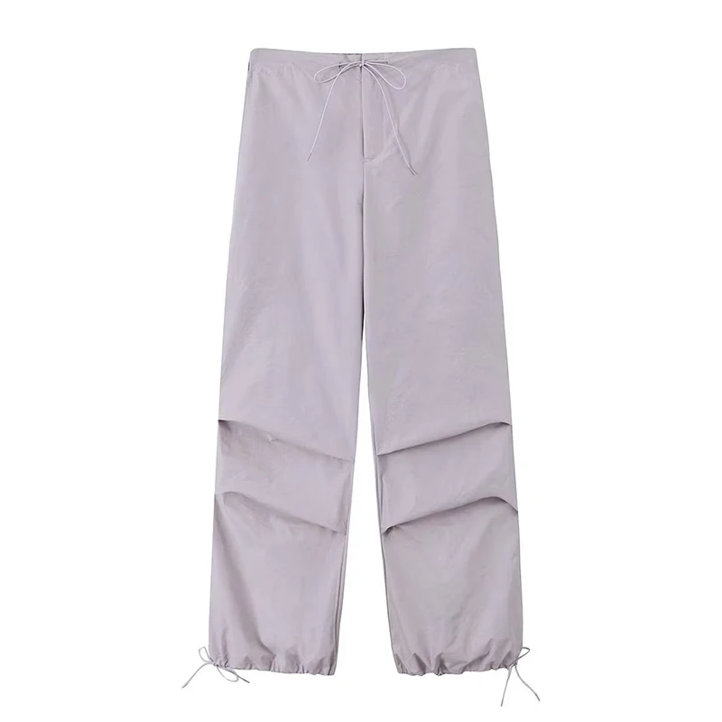 Women Fashion Parachute Cargo Pants Vintage Jogging Trousers High Elastic Waist Female Chic Lady Boot Cut