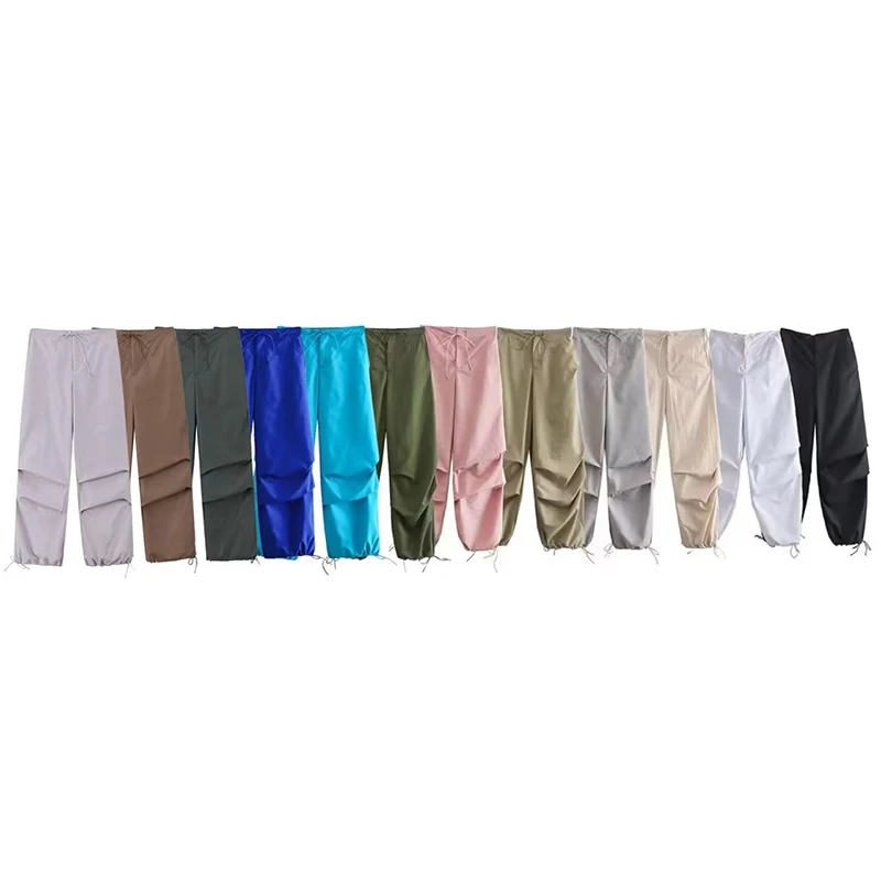 Women Fashion Parachute Cargo Pants Vintage Jogging Trousers High Elastic Waist Female Chic Lady Boot Cut