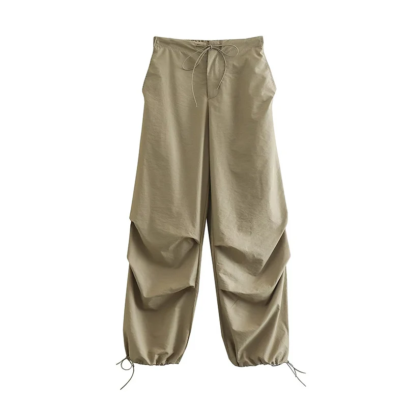 Women Fashion Parachute Cargo Pants Vintage Jogging Trousers High Elastic Waist Female Chic Lady Boot Cut