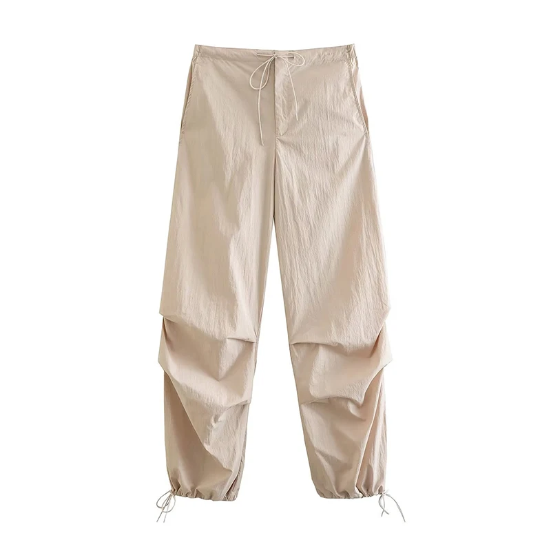 Women Fashion Parachute Cargo Pants Vintage Jogging Trousers High Elastic Waist Female Chic Lady Boot Cut