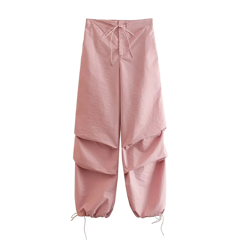 Women Fashion Parachute Cargo Pants Vintage Jogging Trousers High Elastic Waist Female Chic Lady Boot Cut