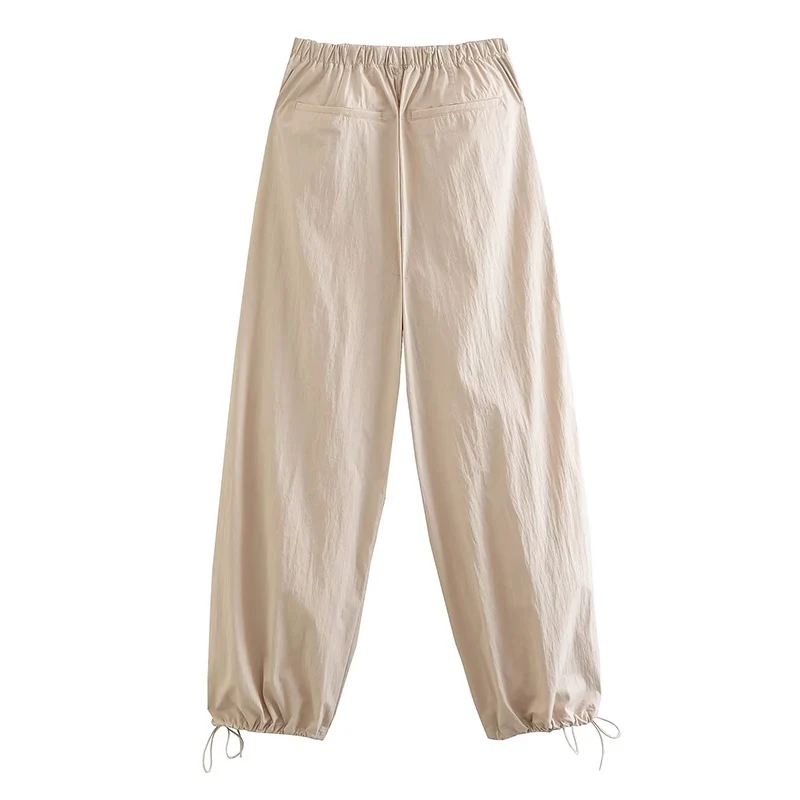 Women Fashion Parachute Cargo Pants Vintage Jogging Trousers High Elastic Waist Female Chic Lady Boot Cut