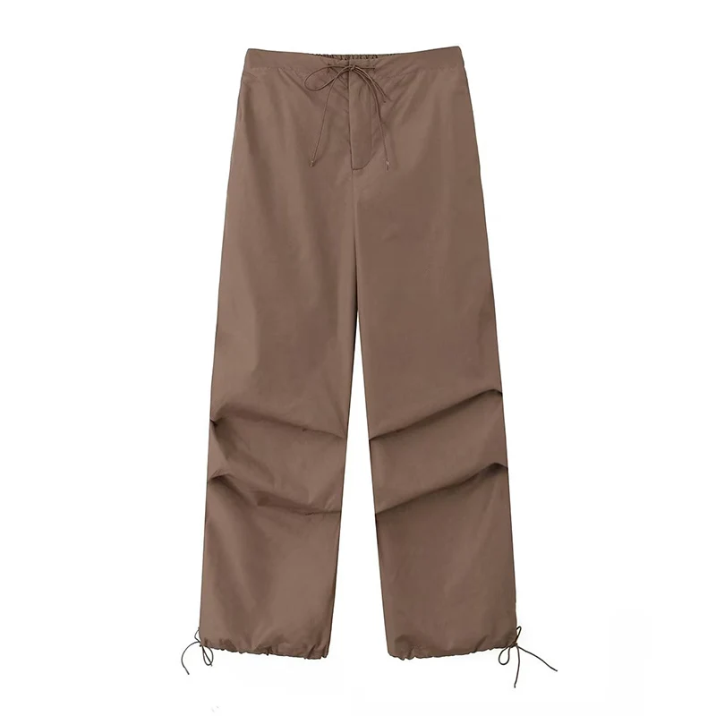 Women Fashion Parachute Cargo Pants Vintage Jogging Trousers High Elastic Waist Female Chic Lady Boot Cut