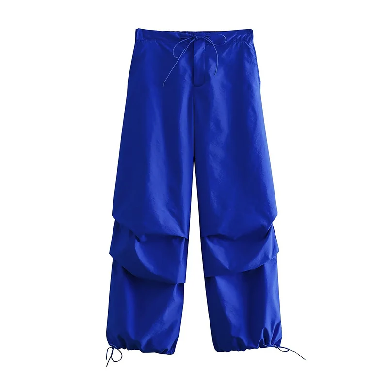 Women Fashion Parachute Cargo Pants Vintage Jogging Trousers High Elastic Waist Female Chic Lady Boot Cut