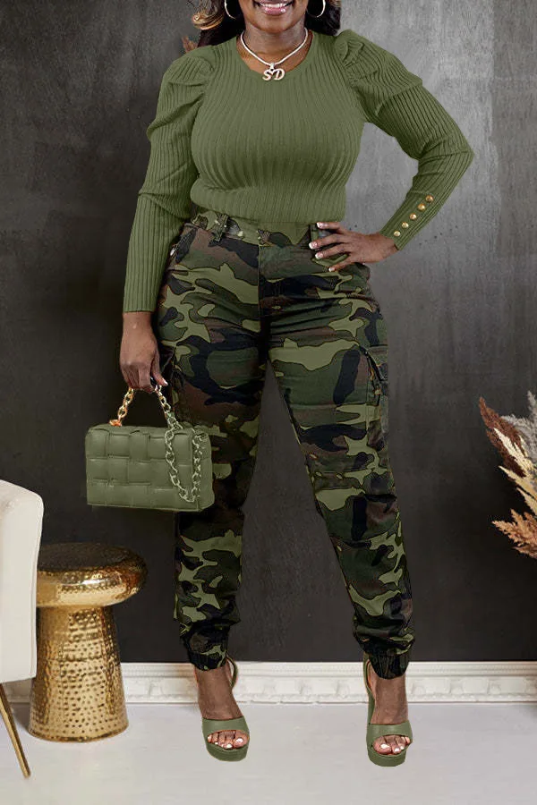 CM.YAYA Women’s Camouflage Printed Slim Cargo Pants 2024 Spring/Summer Pocket Jogger Street Fashion Safari Trousers