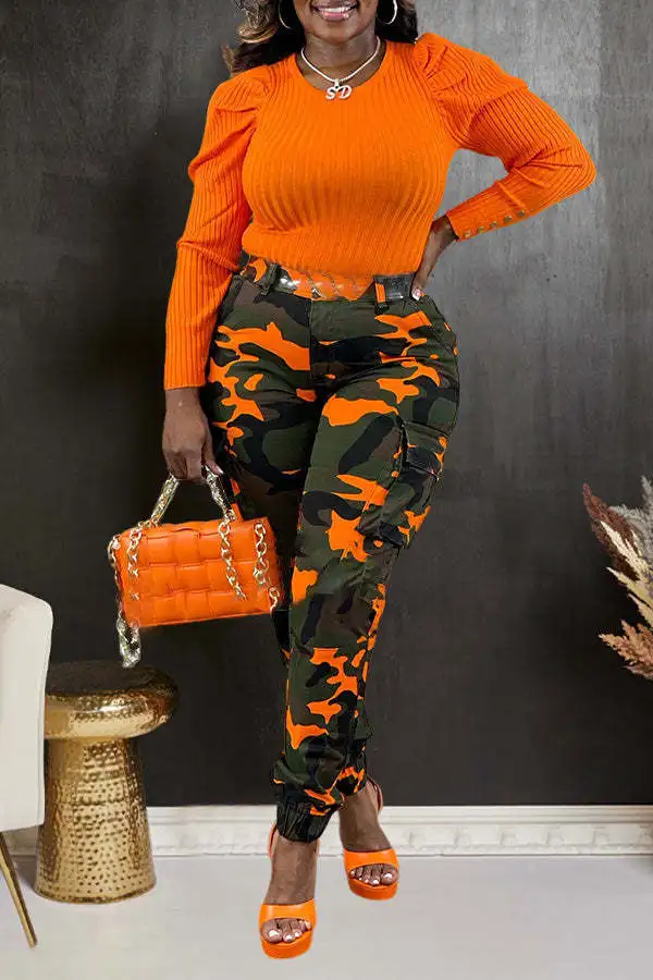 CM.YAYA Women’s Camouflage Printed Slim Cargo Pants 2024 Spring/Summer Pocket Jogger Street Fashion Safari Trousers