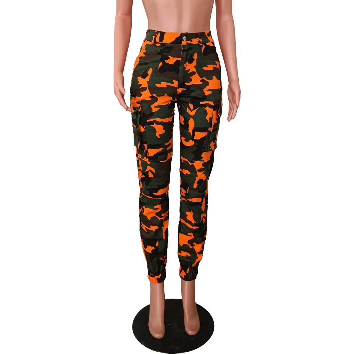 CM.YAYA Women’s Camouflage Printed Slim Cargo Pants 2024 Spring/Summer Pocket Jogger Street Fashion Safari Trousers