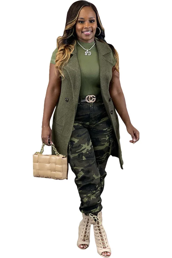 CM.YAYA Women’s Camouflage Printed Slim Cargo Pants 2024 Spring/Summer Pocket Jogger Street Fashion Safari Trousers