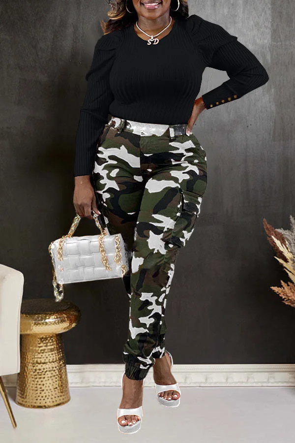 CM.YAYA Women’s Camouflage Printed Slim Cargo Pants 2024 Spring/Summer Pocket Jogger Street Fashion Safari Trousers