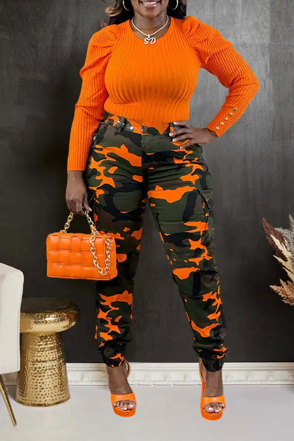 CM.YAYA Women’s Camouflage Printed Slim Cargo Pants 2024 Spring/Summer Pocket Jogger Street Fashion Safari Trousers