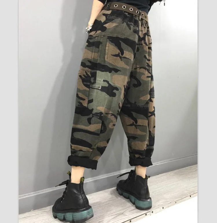 New Arrival 2024 Spring Autumn Women High Waist Ankle-length Loose Vintage Jeans camouflage Cotton Denim Harem Pants