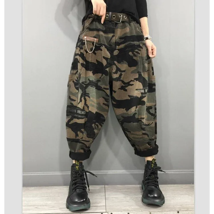 New Arrival 2024 Spring Autumn Women High Waist Ankle-length Loose Vintage Jeans camouflage Cotton Denim Harem Pants