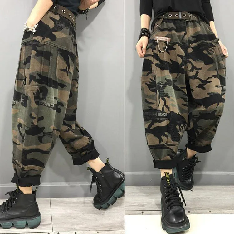 New Arrival 2024 Spring Autumn Women High Waist Ankle-length Loose Vintage Jeans camouflage Cotton Denim Harem Pants