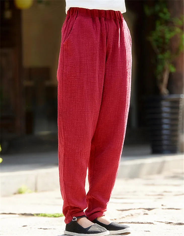 Plus Size Cotton Linen Harem Pants Women Summer Elastic Waist Candy Colors Hip Hop Trousers Autumn Vintage Pants 5XL 6XL