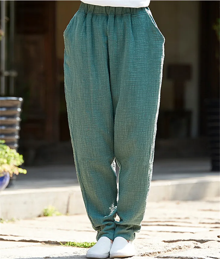 Plus Size Cotton Linen Harem Pants Women Summer Elastic Waist Candy Colors Hip Hop Trousers Autumn Vintage Pants 5XL 6XL