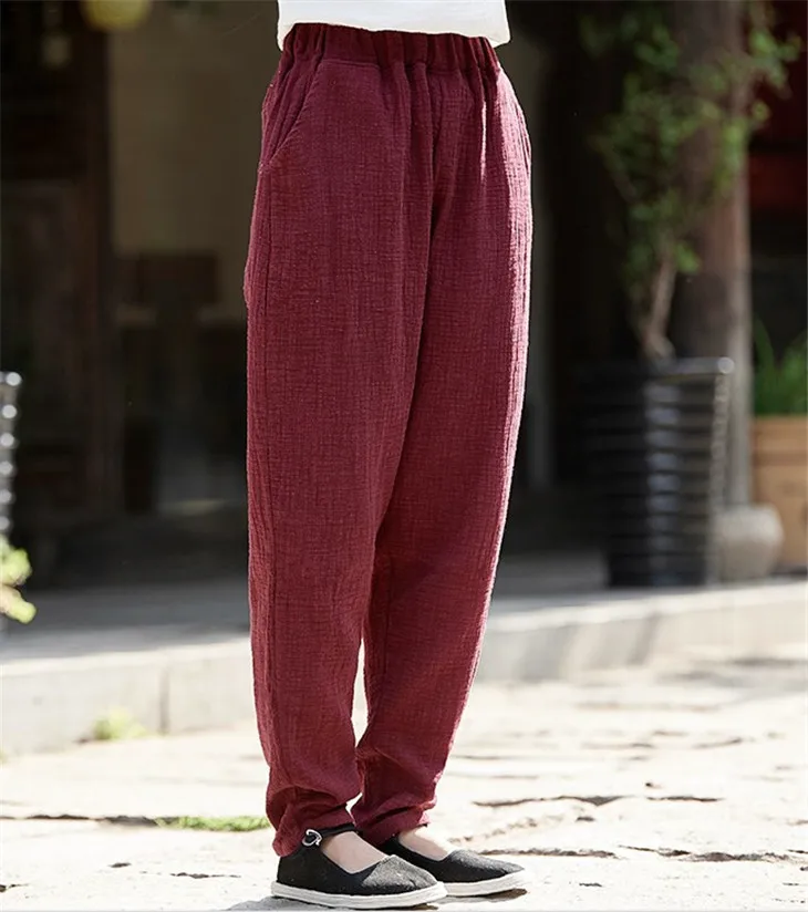 Plus Size Cotton Linen Harem Pants Women Summer Elastic Waist Candy Colors Hip Hop Trousers Autumn Vintage Pants 5XL 6XL