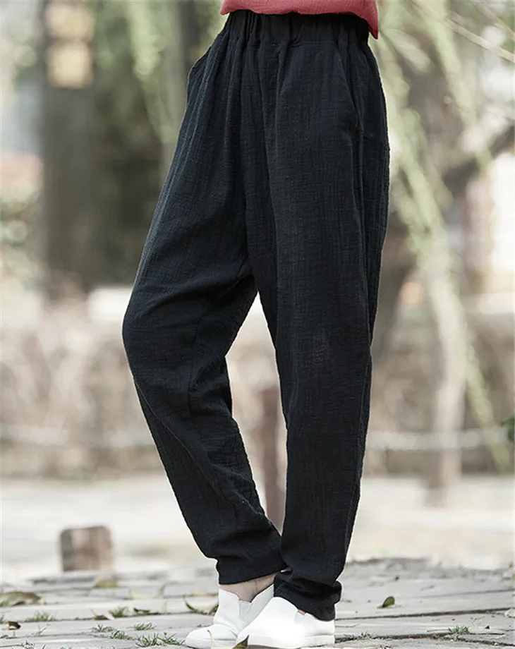 Plus Size Cotton Linen Harem Pants Women Summer Elastic Waist Candy Colors Hip Hop Trousers Autumn Vintage Pants 5XL 6XL