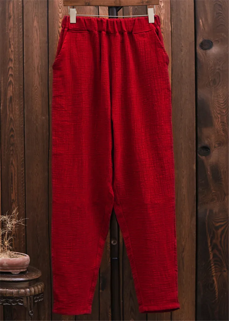 Plus Size Cotton Linen Harem Pants Women Summer Elastic Waist Candy Colors Hip Hop Trousers Autumn Vintage Pants 5XL 6XL