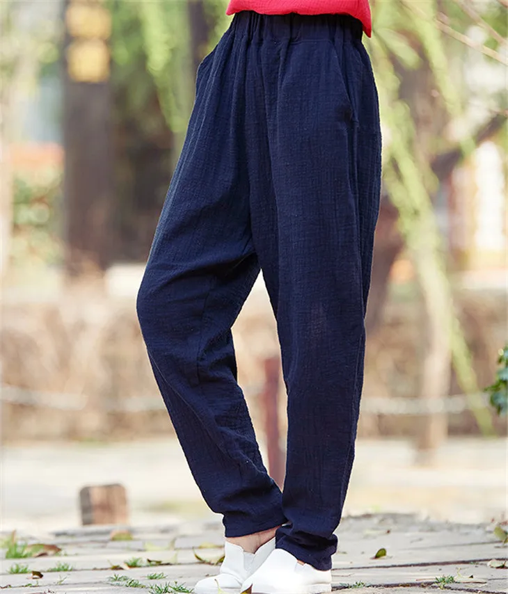 Plus Size Cotton Linen Harem Pants Women Summer Elastic Waist Candy Colors Hip Hop Trousers Autumn Vintage Pants 5XL 6XL