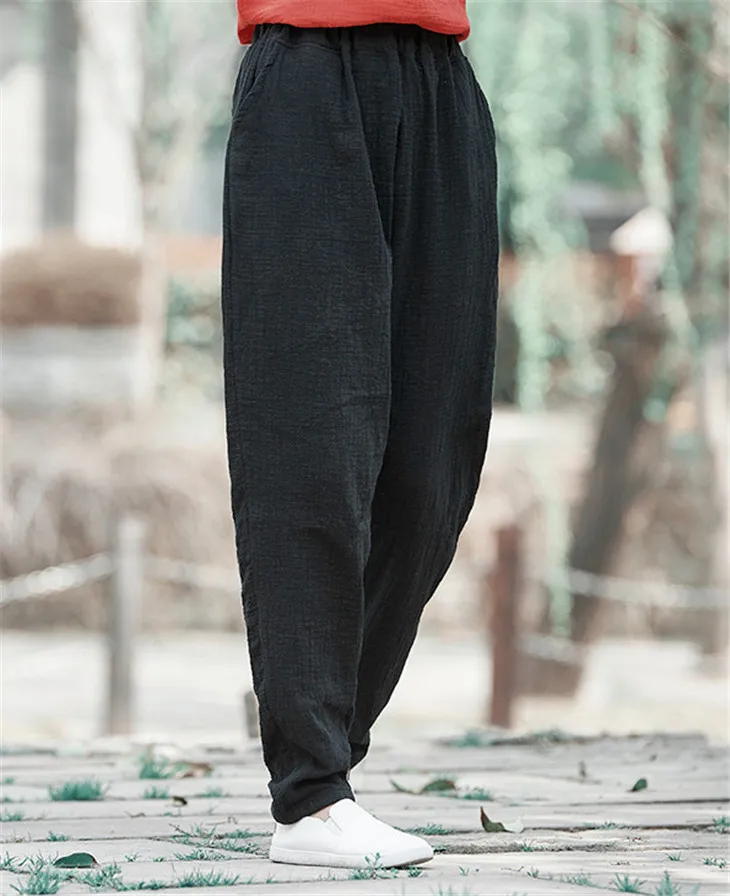 Plus Size Cotton Linen Harem Pants Women Summer Elastic Waist Candy Colors Hip Hop Trousers Autumn Vintage Pants 5XL 6XL