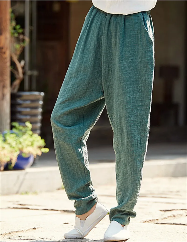 Plus Size Cotton Linen Harem Pants Women Summer Elastic Waist Candy Colors Hip Hop Trousers Autumn Vintage Pants 5XL 6XL