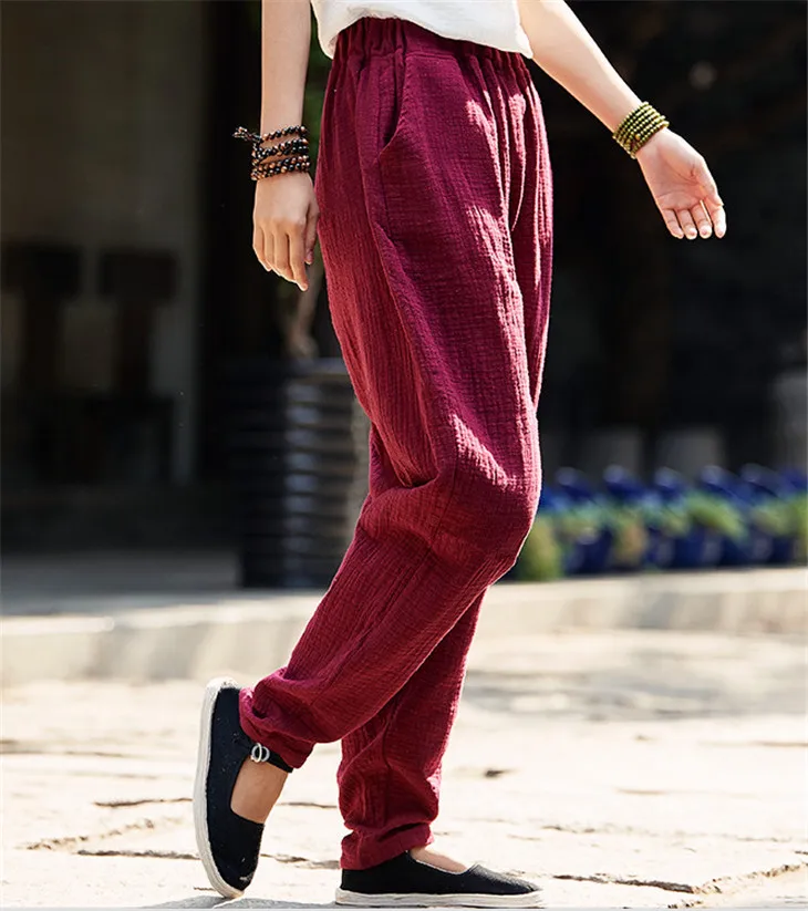 Plus Size Cotton Linen Harem Pants Women Summer Elastic Waist Candy Colors Hip Hop Trousers Autumn Vintage Pants 5XL 6XL